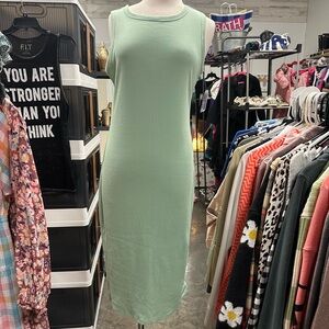 Just Be Green Sheath Midi Dress Crew Neck Sleeveless